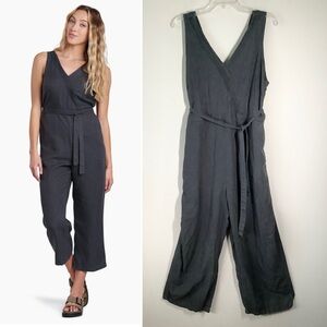 KUHL Fresco Linen Jumpsuit Sleeveless Cropped Ankle Minimalist Resort Gray L